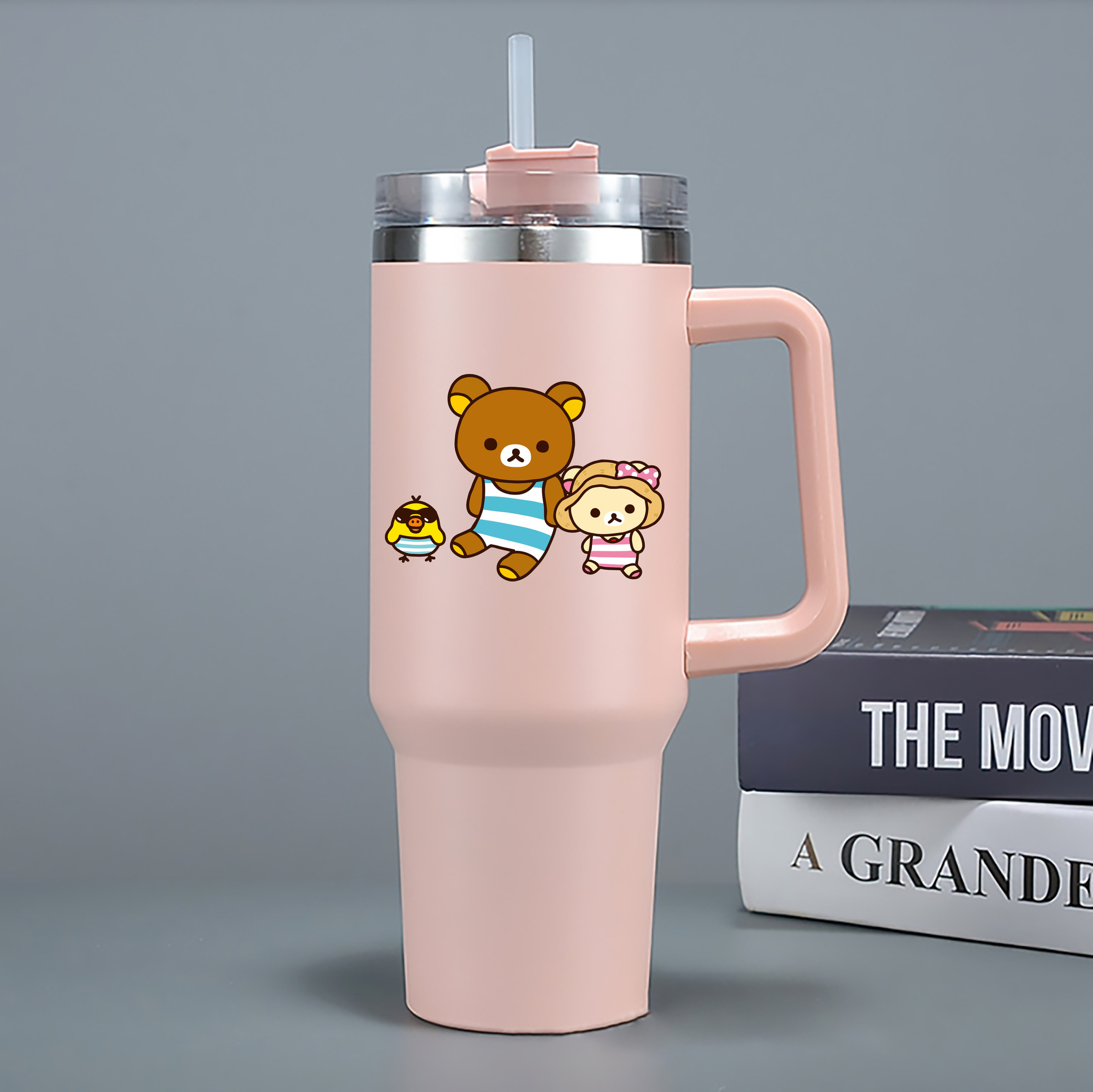 （画像用） リラックマ リラックマ キイロイトリ Rilakkuma Korilakkuma Kiiroitori 1200mL車用タンブラー - クリスタルステッカー（プラスチックストロー付き）